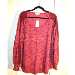 Suzanne Betro Weekend Maroon Space Dye Henley sz 2X NWT